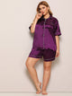 Plus Contrast Binding Satin Pajama Set