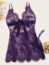 Plus Eyelash Floral Lace Dress With Thong