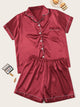 Plus Contrast Binding Satin Pajama Set