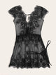 Plus Eyelash Lace Sheer Dress With Thong