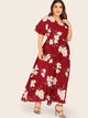 Plus Large Floral Print Layered Sleeve Dress