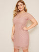  Plus Polka Dot Mesh Yoke Trim Bodycon Dress