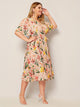  Plus Surplice Neck Wrap Knot Pleated Floral Dress