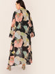 Plus Open Front Floral Print Kimono
