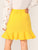 SHEIN Plus Neon Yellow Buttoned Front Ruffle Hem Skirt