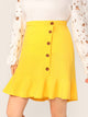 SHEIN Plus Neon Yellow Buttoned Front Ruffle Hem Skirt
