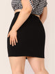 Plus Elastic Waist Solid Pencil Skirt