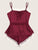 Plus Lace Trim Satin Belted Teddy Bodysuit