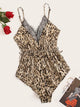 Plus Lace Trim Leopard Teddy Bodysuit