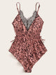 Plus Lace Trim Leopard Teddy Bodysuit