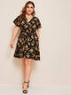 Plus Ditsy Floral Ruffle Hem Belted Dress