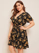 Plus Ditsy Floral Ruffle Hem Belted Dress