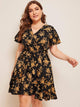 Plus Ditsy Floral Ruffle Hem Belted Dress