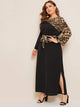 Plus Contrast Leopard Print Belted Maxi Dress