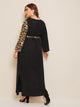 Plus Contrast Leopard Print Belted Maxi Dress