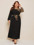 Plus Contrast Leopard Print Belted Maxi Dress