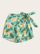 Plus Banana Print Knot Side Culotte Shorts