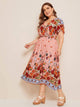 Plus Surplice Front Floral Print Dress