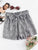 Plus Frill Waist Glen Plaid Belted Shorts