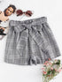 Plus Frill Waist Glen Plaid Belted Shorts