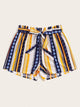 Plus Tribal Print Frill Waist Belted Shorts