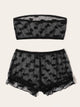 Plus Heart Print Sheer Bandeau With Shorts