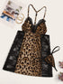 Plus Leopard Contrast Lace Slips With Thong