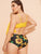 Plus Cut-out Hanky Hem Top With Sunflower Print Bikini