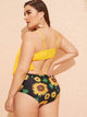 Plus Cut-out Hanky Hem Top With Sunflower Print Bikini