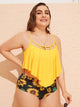 Plus Cut-out Hanky Hem Top With Sunflower Print Bikini