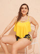 Plus Cut-out Hanky Hem Top With Sunflower Print Bikini