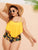 Plus Cut-out Hanky Hem Top With Sunflower Print Bikini