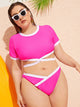 Plus Contrast Trim Two Piece Swimwear