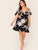  Plus Cold Shoulder Ruffle Trim Wrap Floral Print Dress