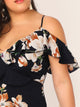  Plus Cold Shoulder Ruffle Trim Wrap Floral Print Dress