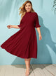 Plus Mock Neck Flounce Sleeve Rib-knit Flare Dress