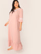 Plus Tie Neck Lace Trim Flounce Hem Maxi Nightdress