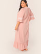 Plus Tie Neck Lace Trim Flounce Hem Maxi Nightdress