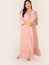 Plus Tie Neck Lace Trim Flounce Hem Maxi Nightdress