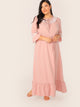 Plus Tie Neck Lace Trim Flounce Hem Maxi Nightdress