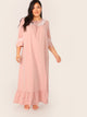 Plus Tie Neck Lace Trim Flounce Hem Maxi Nightdress