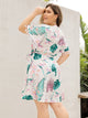 Plus Tropical Print Tassel Trim Belted Surplice Dress