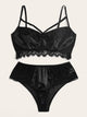 Plus Contrast Lace Satin Lingerie Set