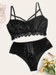 Plus Contrast Lace Satin Lingerie Set