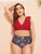Plus Ruffle Trim Top With Tropical Bikini Set