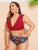 Plus Ruffle Trim Top With Tropical Bikini Set