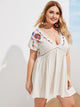 Plus Striped Floral Embroidery V-Neck Dress