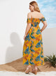 Plus Tropical Print Shirred Off Shoulder Maxi Dress