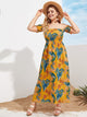 Plus Tropical Print Shirred Off Shoulder Maxi Dress