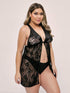 Plus Floral Lace Cross Criss Slips With Thong